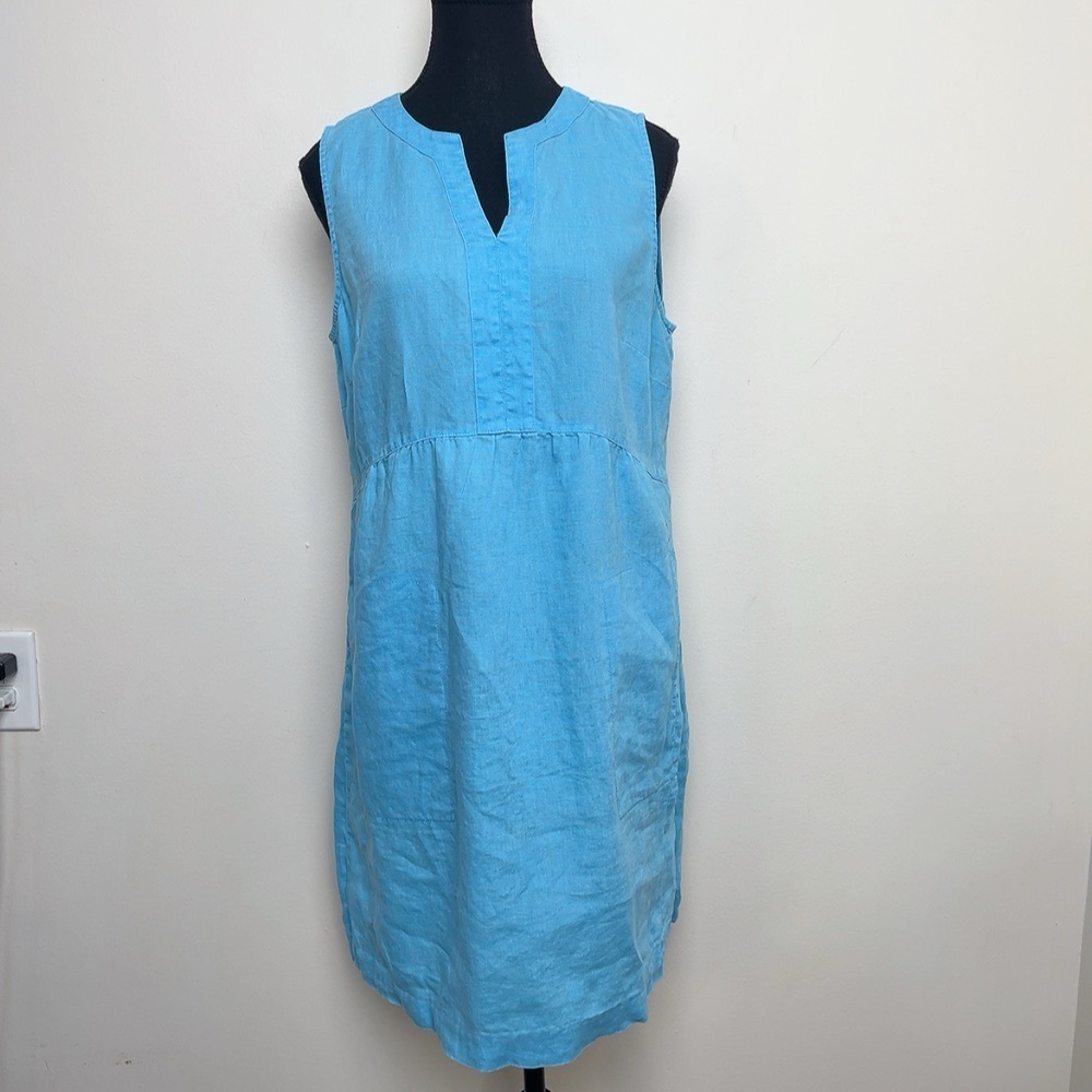 J.Jill Womens Petite Medium Sleeveless Turquoise Linen Dress CN